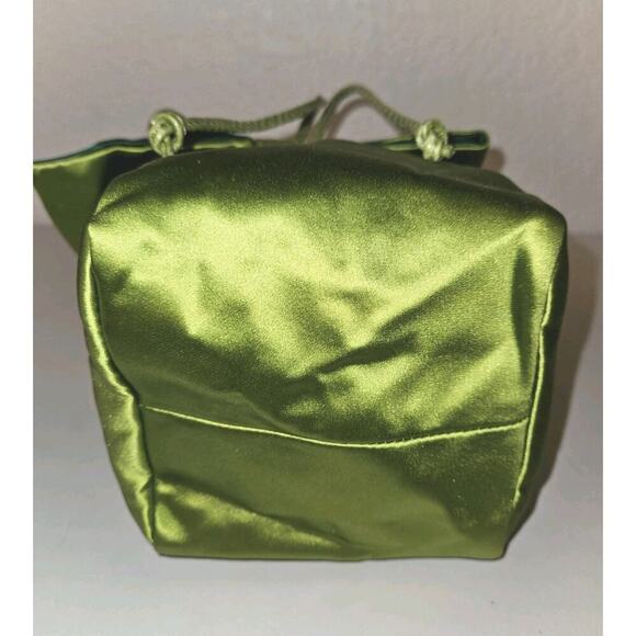 Rare Kate Spade Bombonera Drawstring Pouch Handbag Green Satin With Bow Detail - Picture 8 of 12